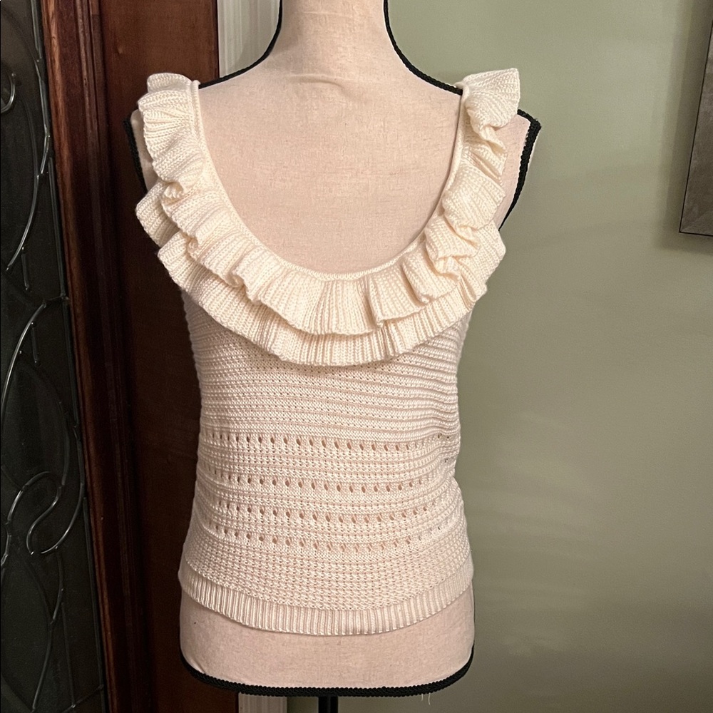 7 For All Mankind Cream Ruffled Tank Top - Picture 7 of 14